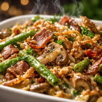 Image of Green Bean Casserole Mushroom Garlic and Bacon Oh My