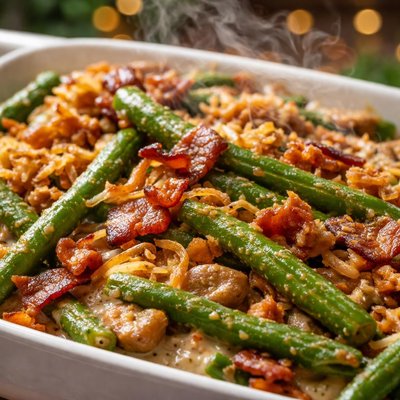 Image of Green Bean Casserole with Bacon and Wine