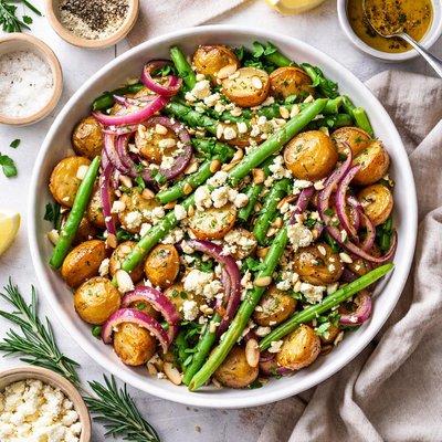 Image of Green Bean Onion Roast Potato Salad with Rosemary Vinaigrette