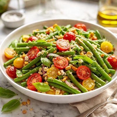Image of Green Bean Salad with Corn Cherry Tomatoes Basil