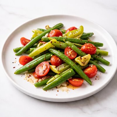 Image of Green Bean Tomato Anaheim Peppers