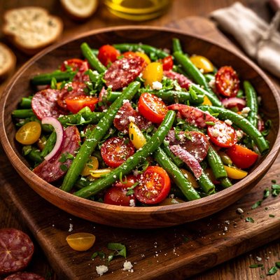 Image of Green Bean Tomato and Salami Salad