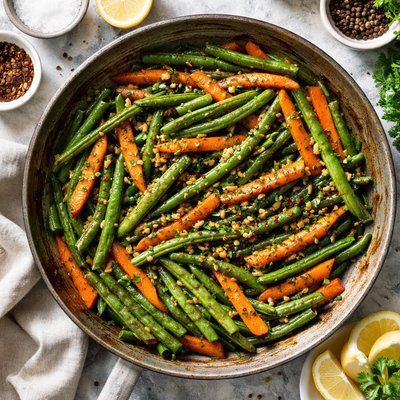 Image of Green Beans and Carrots Sauteed in Butter and Garlic