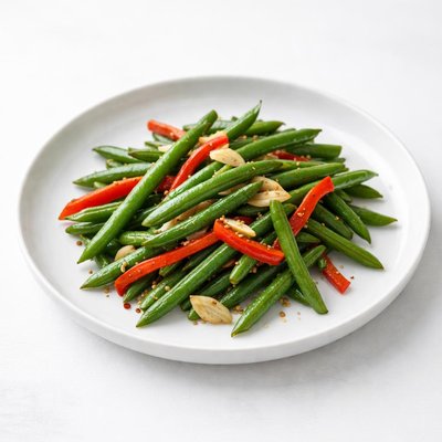 Image of Green Beans and Red Peppers Sauteed with Garlic