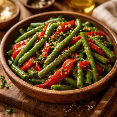 Image of Green Beans and Sweet Red Bell Pepper Salad