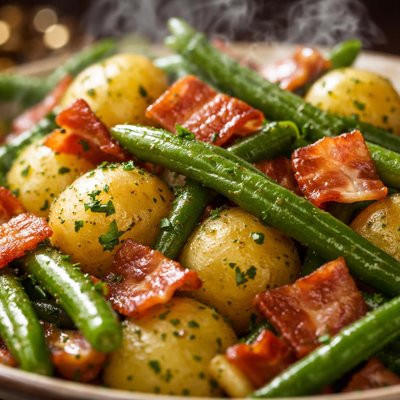 Image of Green Beans Potatoes and Bacon Salad from Liege