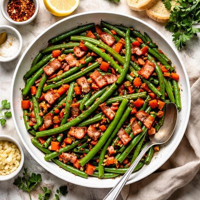 Image of Green Beans with Bacon and Red Bell Pepper