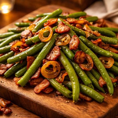Image of Green Beans with Caramelized Shallots and Bacon