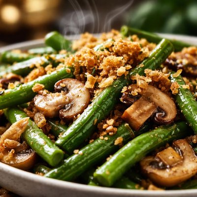 Image of Green Beans with Mushrooms and Crisp Onion Crumbs