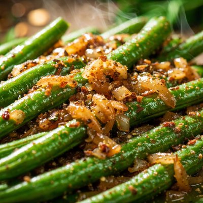 Image of Green Beans with Sweet Roasted Onion Sauce