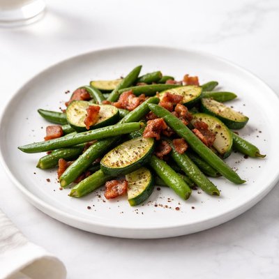 Image of Green Beans with Zucchini and Bacon