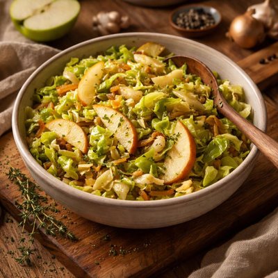 Image of Green Cabbage and Apple Saut