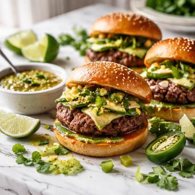 Image of Green Chile Sliders with Tomatillo Lime Sauce