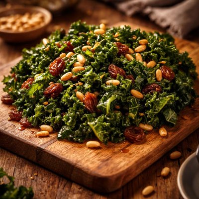 Image of Green Kale with Raisins Toasted Pine Nuts
