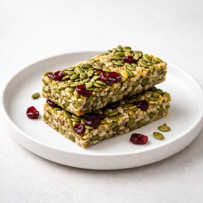 Image of Green Pumpkin Seed and Cranberry Crispy Bars