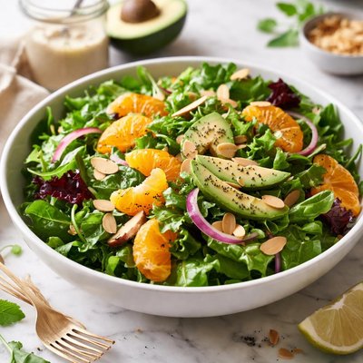 Image of Green Salad Mandarin Almond Avocado with Poppy Seed Dressing