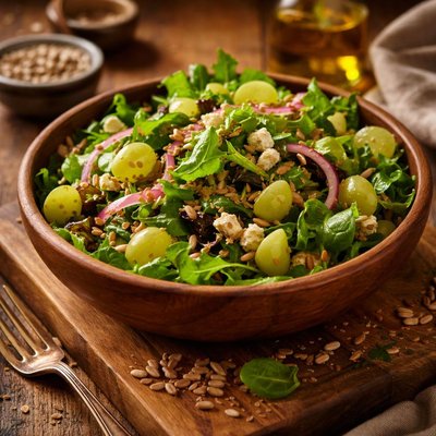 Image of Green Salad with Grapes and Sunflower Seeds