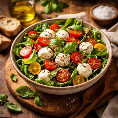 Image of Green Salad with Mozzarella and Tomatoes