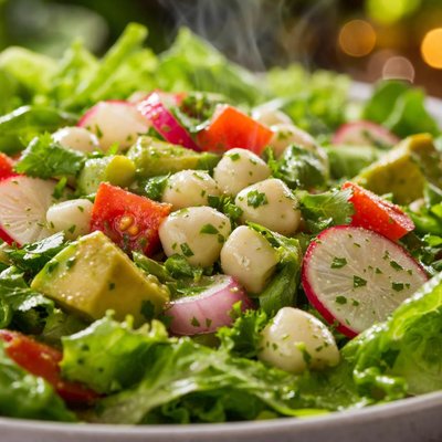 Image of Green Salad with Posole and Creamy Cilantro Lime Vinaigrette