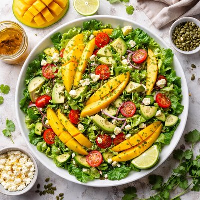Image of Green Salad with Romaine Lettuce and Mangoes