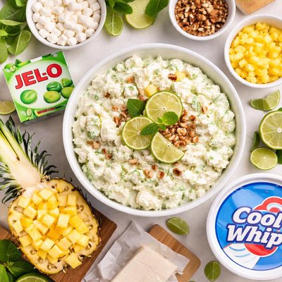 Image of Green Stuff Lime Jello Cream Cheese Pineapple Cool Whip