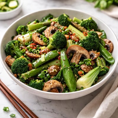 Image of Green Veggie Stir Fry with Mushrooms