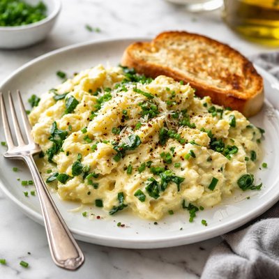 Image of Green White Scrambled Eggs or Scrambled Eggs with Cream