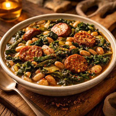 Image of Greens and Bean with Sausage