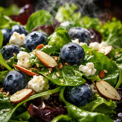 Image of Greens with Blueberries Feta and Almonds