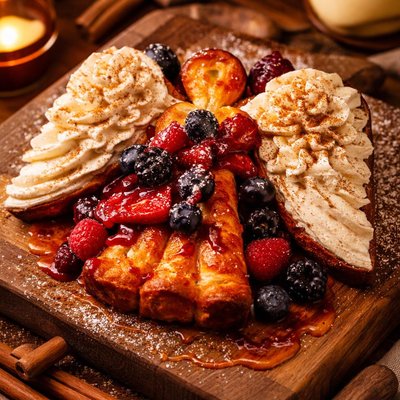 Image of Grilled Angel with Berries and Cinnamon Whipped Wings