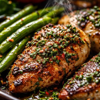 Image of Grilled Argentinean Chimichurri Chicken with Green Beans