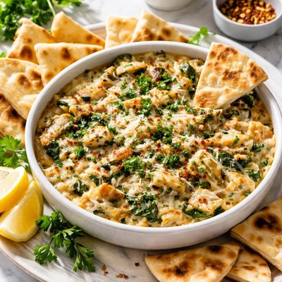 Image of Grilled Artichoke and Spinach Dip with Pita Wedges