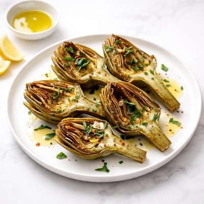 Image of Grilled Artichokes with Olive Oil Lemon Mint