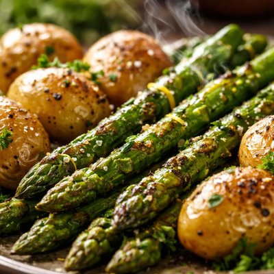 Image of Grilled Asparagus and New Potatoes