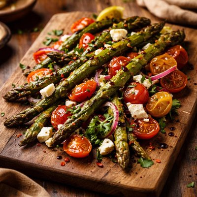 Image of Grilled Asparagus and Tomato Salad with Feta