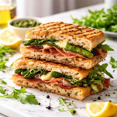Image of Grilled Asparagus Prosciutto Panini