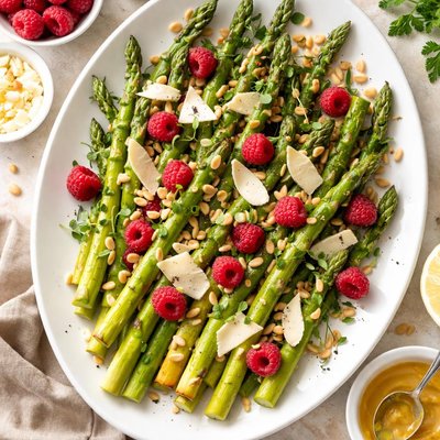 Image of Grilled Asparagus with Raspberries and Asiago Cheese