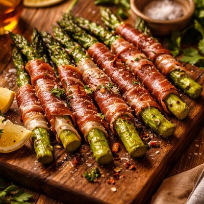 Image of Grilled Asparagus Wrapped in Prosciutto