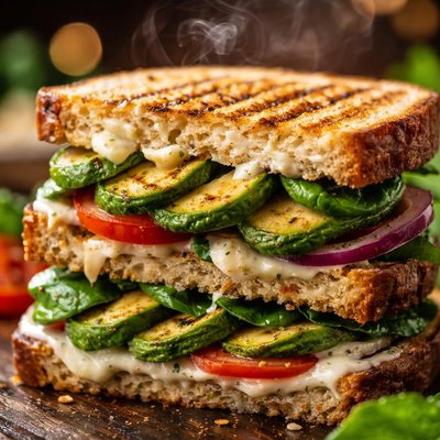 Image of Grilled Avocado Sandwich with Garlic Spread