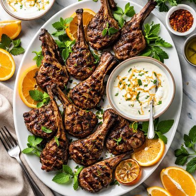 Image of Grilled Baby Lamb Chops with Orange Mint Yogurt Sauce
