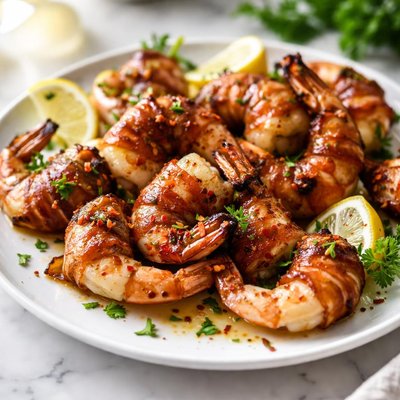 Image of Grilled Bacon Wrapped Shrimp