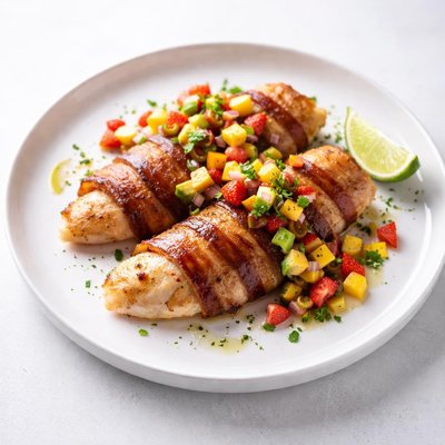 Image of Grilled Bacon Wrapped Tilapia Fresh Fruit Salsa Rsc