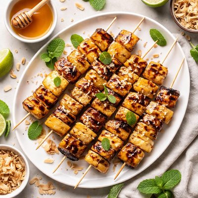 Image of Grilled Banana and Pineapple Fruitsticks
