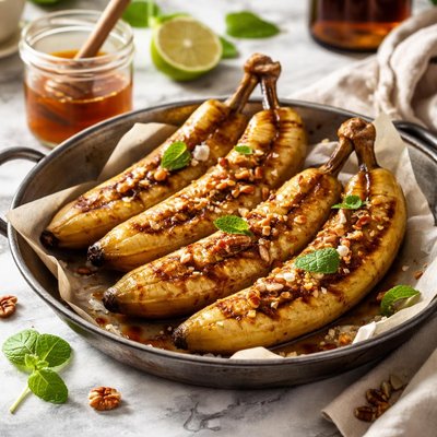 Image of Grilled Bananas with Honey Rum Glaze for Camping or at Home