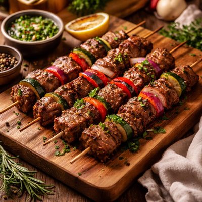 Image of Vegetarian Grilled Beef Skewers with Garlic and Herb Marinade