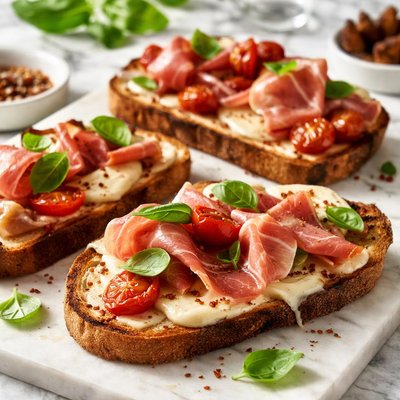 Image of Grilled Bread with Ham and Mozzarella