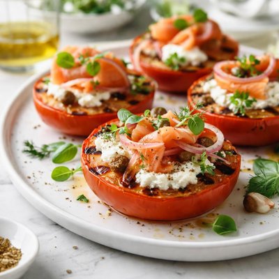 Image of Grilled Broiled Tomatoes with Smoked Salmon