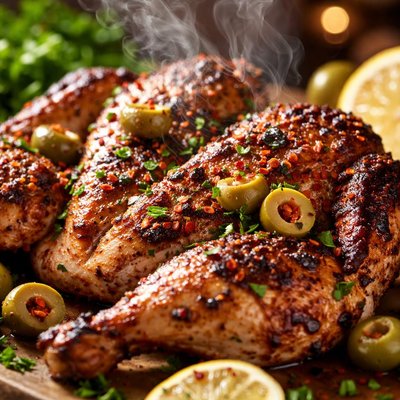 Image of Grilled Butterflied Chicken with Spanish Olives