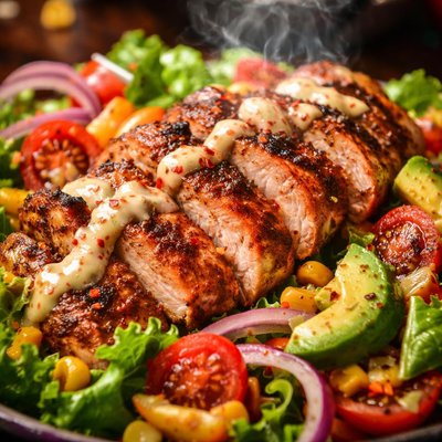 Image of Grilled Cajun Chicken Salad with Spicy Ranch Dressing