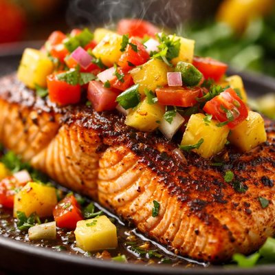 Image of Grilled Cajun Salmon with Tomato Pineapple Salsa